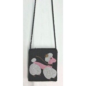 Vintage Ermo Beaded Poodle Purse Crossbody Dog Lover Y2k Black Zippered